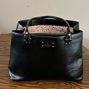 kate spade Black Leather Tote with Pink Polka Dot Lining